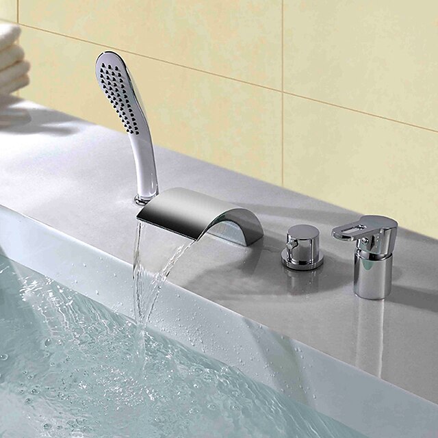  Shower Faucet / Bathtub Faucet - Contemporary Chrome Widespread Ceramic Valve Bath Shower Mixer Taps