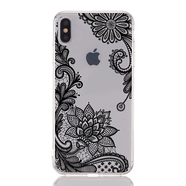  Case For Apple iPhone 12 / iPhone 11 / iPhone 12 Pro Max Transparent / Pattern Back Cover Lace Printing / Flower Soft TPU