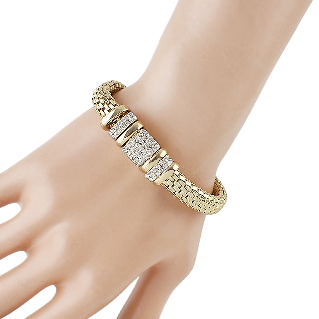  Dam Kedje & Länk Armband Tjock kedja Baht-kedjan Trendig Mode Bergkristall Armband Smycken Guld Till Dagligen Datum