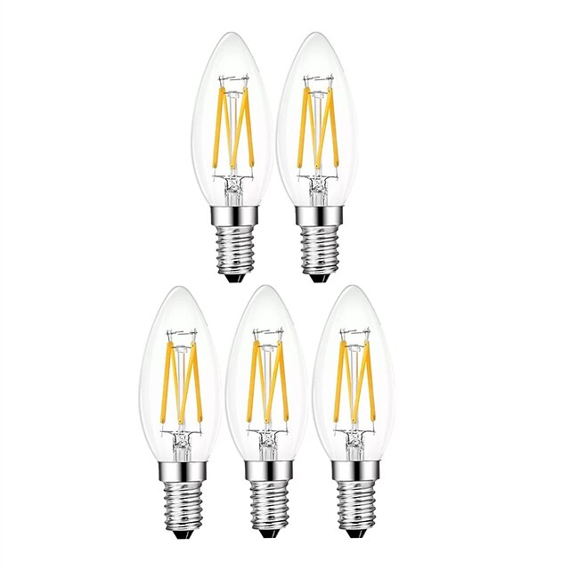  5 Stück 4 W LED Kerzen-Glühbirnen 400 lm E14 4 LED-Perlen lieblich Weiches Filament Warmes Weiß 220-240 V