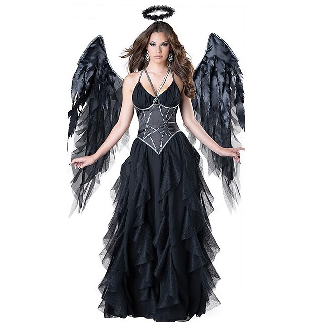  Angel / Devil The Greatest Showman Dress Wings Masquerade Women's Movie Cosplay Open Back Wasp-Waisted Black Dress Wings Headwear Halloween Carnival Masquerade Tulle Polyster / Sleeveless