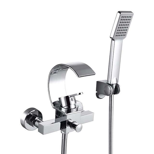  Robinet de baignoire - contemporain Chrome Montage mural Soupape céramique Bath Shower Mixer Taps / Laiton / Mitigeur deux trous