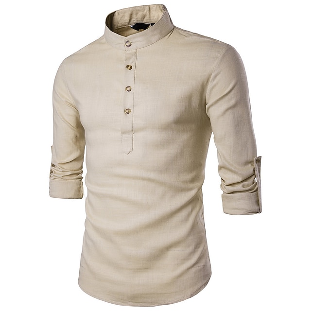  Ανδρικά λινό πουκάμισο Καλοκαιρινό πουκάμισο Πουκάμισο παραλίας Μαύρο Λευκό Ρουμπίνι Μακρυμάνικο Σκέτο Γιακάς Καθημερινή Ένδυση Χαβανέζα Ρούχα
