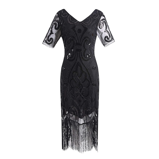  Roaring 20s 1920s Cocktail Dress Vintage Dress Flapper Dress Dress Party Costume Masquerade Prom Dress The Great Gatsby Charleston Women's Sequins Tassel Fringe Lace Wedding Party Wedding Guest Dress