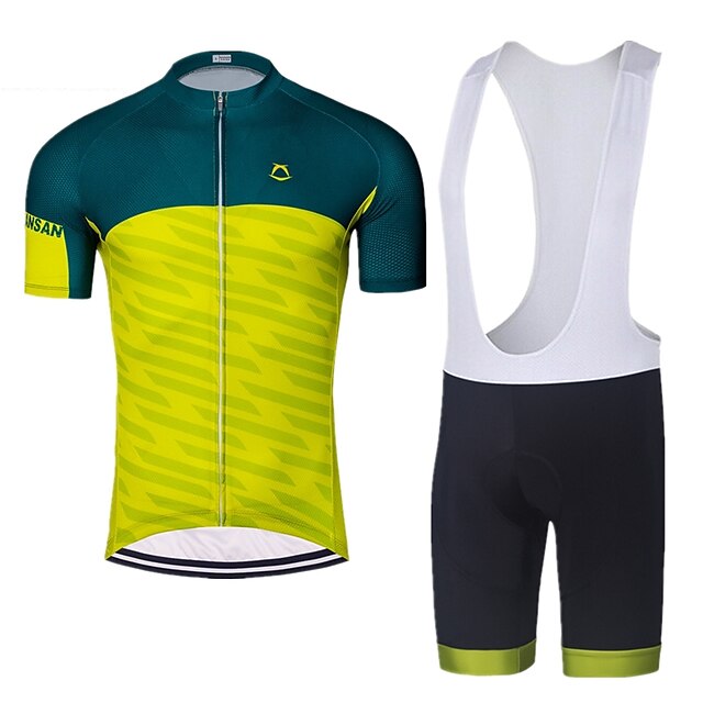  Men's Short Sleeve Cycling Jersey with Bib Shorts Green / Yellow Bike Padded Shorts / Chamois Clothing Suit 3D Pad Quick Dry Sports Lycra Geometric Mountain Bike MTB Road Bike Cycling Clothing Apparel