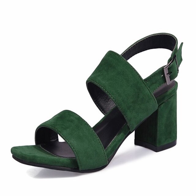  Women's Sandals Daily Block Heel Sandals Chunky Heel Open Toe Faux Leather Black Green