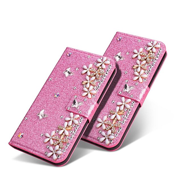  Case For Samsung Galaxy J8 (2018) / J7 (2017) / J7 (2018) Wallet / Card Holder / Rhinestone Full Body Cases Glitter Shine / Rhinestone / Flower Hard PU Leather