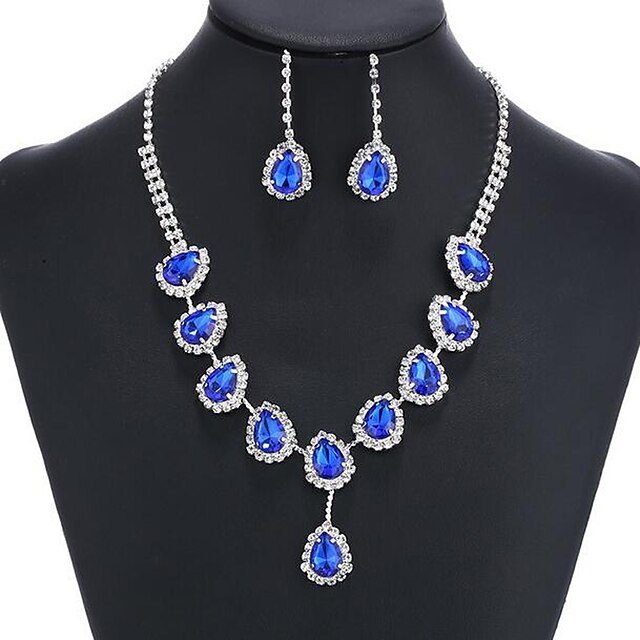  Sapphire Crystal Citrine Jewelry Set Pendant Necklace Tassel Pear Cut Ladies Party Fashion Elegant Colorful fancy Cubic Zirconia Imitation Diamond Earrings Jewelry Gold / Green / Blue For Wedding