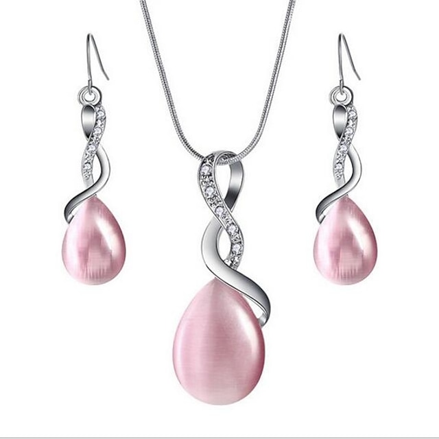  1 set Jewelry Set Drop Earrings For Women's Crystal Party Gift Daily Opal Silver-Plated Alloy Briolette Infinity Pear / Pendant Necklace