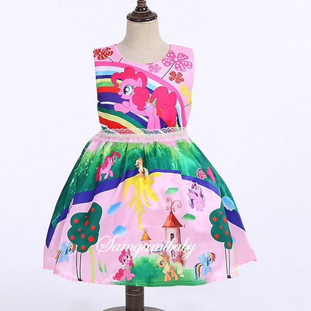  Girls' Sleeveless Cartoon 3D Printed Graphic Dresses Cute Above Knee Polyester Dress Unicorn Kids Regular Fit