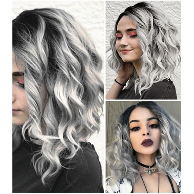  Synthetic Wig Loose Curl Middle Part Wig Long Grey Synthetic Hair 10 inch Women's Women Gray