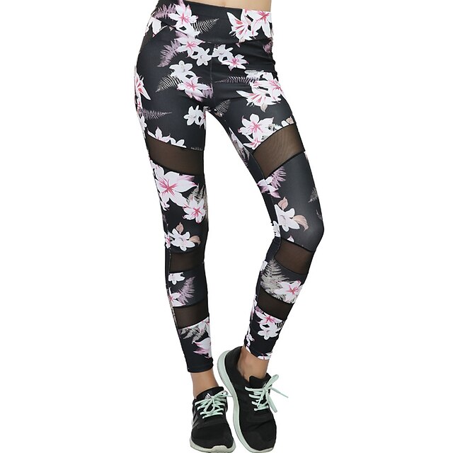  Women's High Waist Running Tights Leggings Leggings Bottoms Elastic Waistband Patchwork Yoga Fitness Gym Workout Tummy Control Breathable Soft Sport Peach Floral / Botanical Fashion / Stretchy