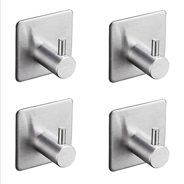  Robe Hook Self-adhesive Contemporary Stainless Steel Bathroom Towel Hook Wall Mounted 4pcs