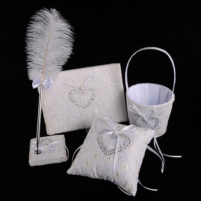 Wedding Guest Book / Pen Set / Ring Pillow 53 Feather / Lace Lace / Nonwovens