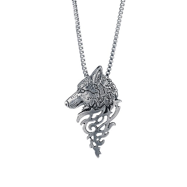 Shoes & Bags Fashion Accessories | 1pc Pendant Necklace For Mens Street Daily Bar Chrome Wolf Head - DL53641