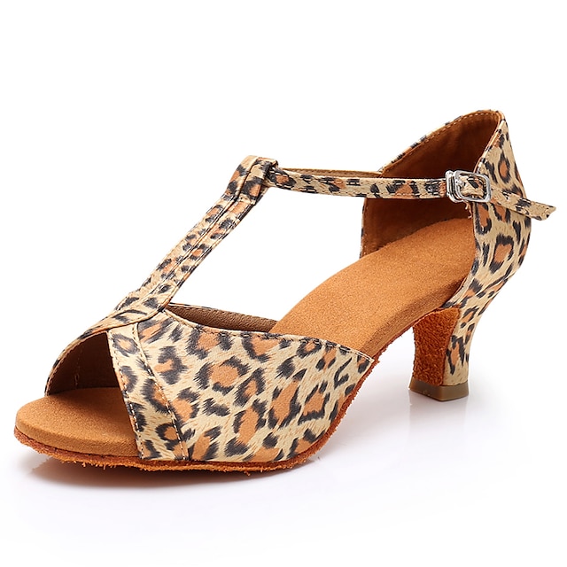  Women's Latin Shoes Leopard Print Dance Shoes Performance Practice Pattern / Print Basic Professional Softer Insole Pattern / Print Thick Heel Buckle T-Strap Leopard Black Brown