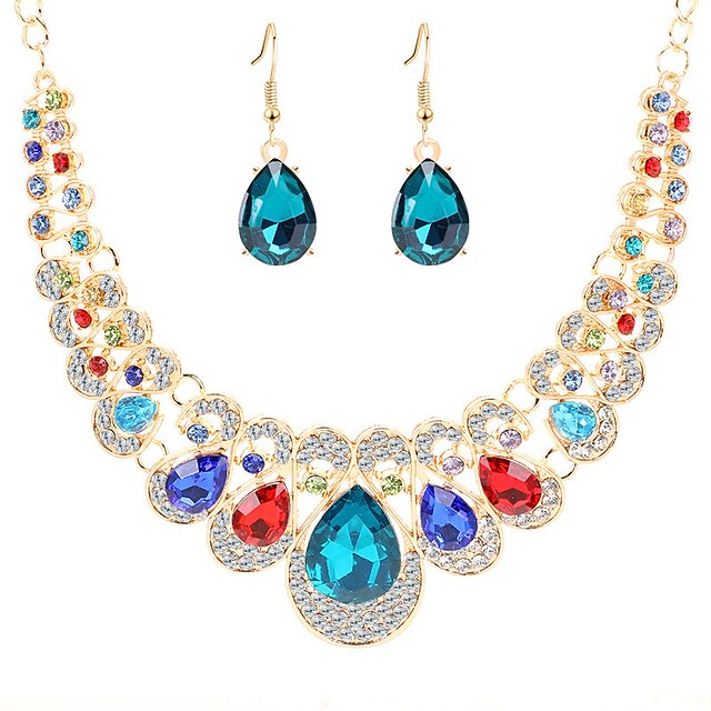  Women's Crystal Drop Earrings Bib necklace Bib Pear Elegant Vintage Classic European Color Imitation Diamond Earrings Jewelry White / Black / Red For Party Ceremony Evening Party Festival 3pcs / pack