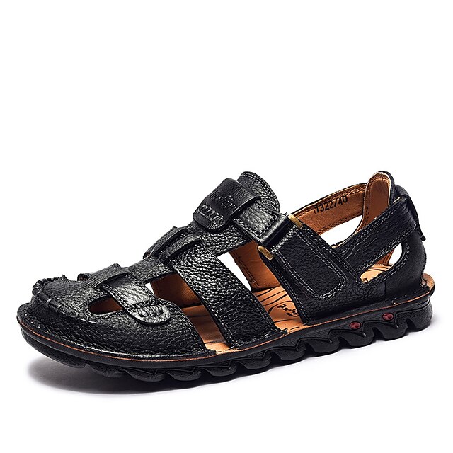  Men's Comfort Shoes Summer Casual Daily Sandals Nappa Leather Breathable Black / Brown