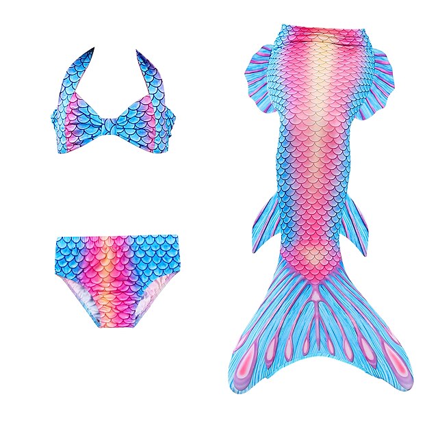  Copii Fete Costum Baie Costum de baie Mermaid Coada Mica Sirena Costume de Baie Bloc Culoare Fără manșon Albastru piscină Activ Costume de baie