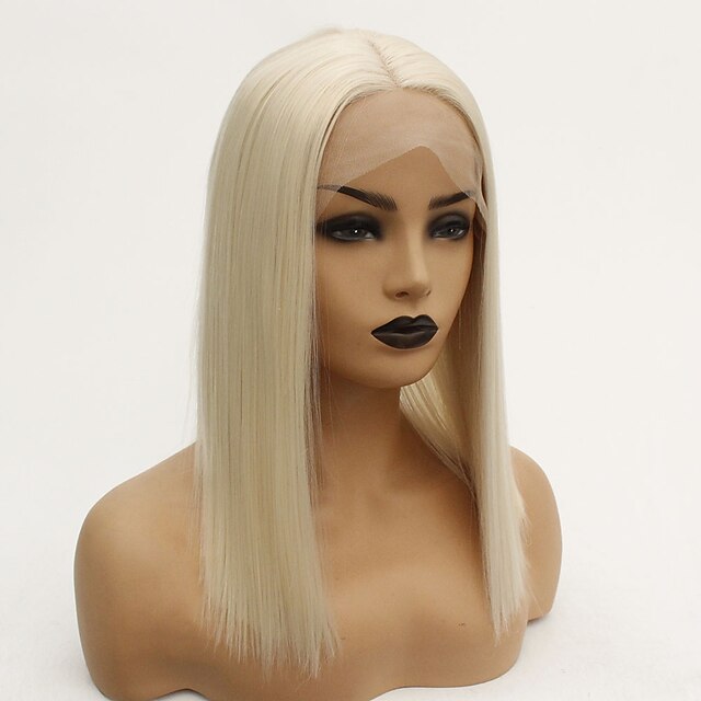  Pruik Lace Front Synthetisch Haar Recht Middelste stuk Kanten Voorkant Pruik Blond Kort Blond Synthetisch haar 12-16 inch(es) Dames Hittebestendig Dames Hot Sale Blond / lijmloze