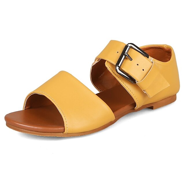  Women's Sandals Flat Heel Open Toe Buckle PU Preppy Summer Black / White / Yellow