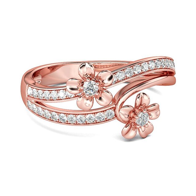  Band Ring Cubic Zirconia Double Twine Rose Gold Brass Rose Gold Plated Imitation Diamond Floral Theme Flower Fashion Korean Sweet 1pc 6 7 8 9 10 / Women's