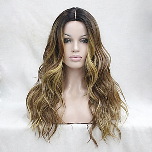  Synteettiset peruukit Laineita Beyonce Laineita Kerroksittainen leikkaus Peruukki Ombre Pitkä Ruskea Synteettiset hiukset Naisten Heat Resistant Ombre hairjoy