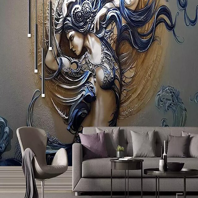  Mural Wallpaper Wall Sticker Covering Print Adhesive Required 3D Relief Effect Floral Woman Canvas Home Décor
