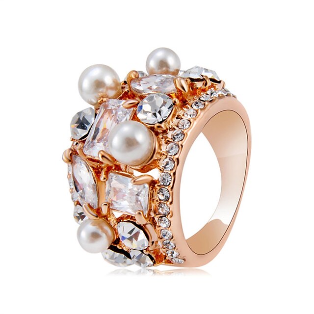  Band Ring Crystal Rose Gold Imitation Pearl Copper Rose Gold Plated Artistic Trendy Hyperbole 1pc 6 7 8 / Women's / Statement Ring / Imitation Diamond