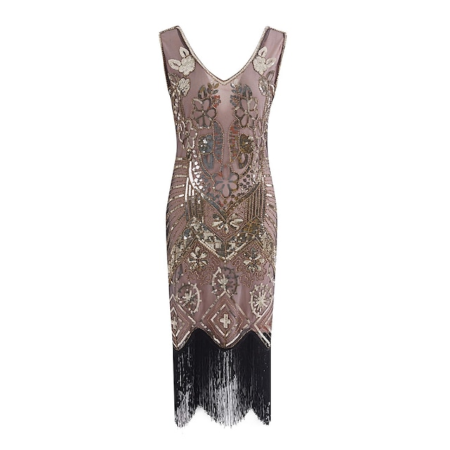  The Great Gatsby Charleston Roaring 20s 1920s Cocktail Dress Vintage Dress Flapper Dress Party Costume Masquerade Prom Dress Halloween Costumes Prom Dresses Women's Adults' Sequins Tassel Fringe Lace