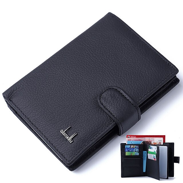 Men's Bags Cowhide Wallet Solid Color Daily Black