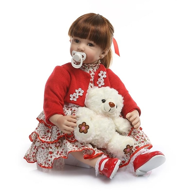  NPKCOLLECTION 24 inch NPK DOLL Reborn Doll Baby Girl Reborn Toddler Doll Gift Hand Made Artificial Implantation Brown Eyes Cloth 3/4 Silicone Limbs and Cotton Filled Body with Clothes and Accessories