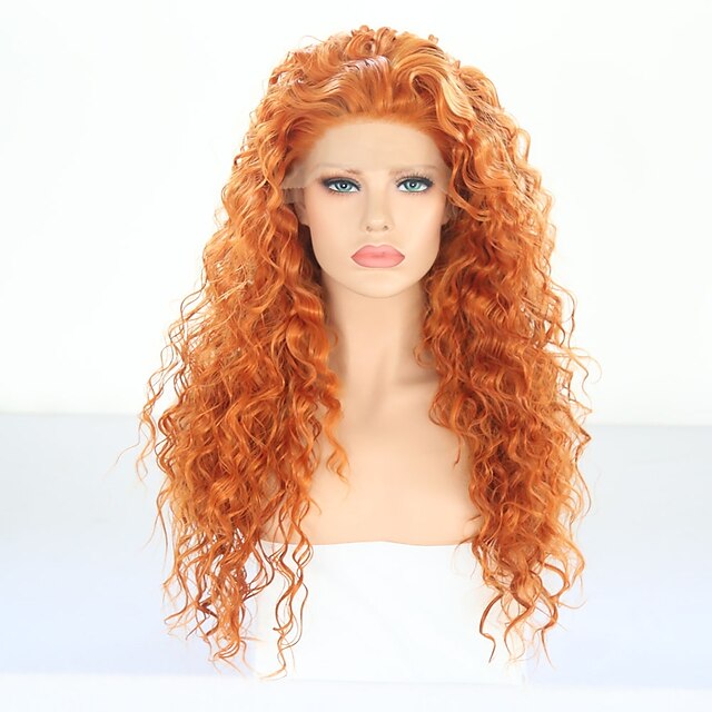  Syntetické čipky předních paruky Carrie Curl Kinky Curly Dětské vlasy Se síťovanou přední částí Paruka Zlatá Střední Oranžová Umělé vlasy 24 inch Dámské Odolné vůči horku Dámské Zlatá