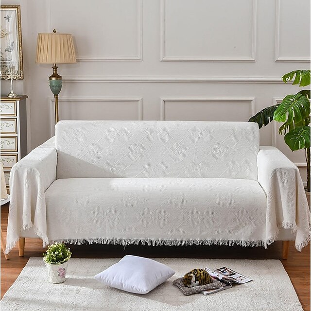  Sofa kaste, Ensfarvet polyester Frynsetip comfy dyner