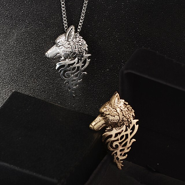 Shoes & Bags Fashion Accessories | 1pc Pendant Necklace For Mens Street Daily Bar Chrome Wolf Head - DL53641