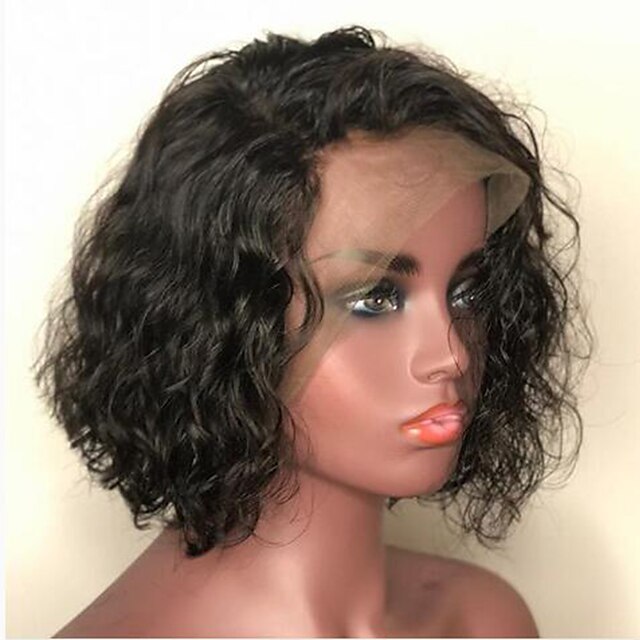  Human Hair 13x4 Lace Front Wig Bob Short Bob Free Part Brazilian Hair Wavy Water Wave Black Wig 130% Density with Baby Hair Natural Hairline For Black Women 100% Virgin 100% Hand Tied For Women's