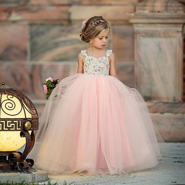 Baby Mädchen nette Art Blumen Gitter Ärmellos Maxi Kleid Rosa