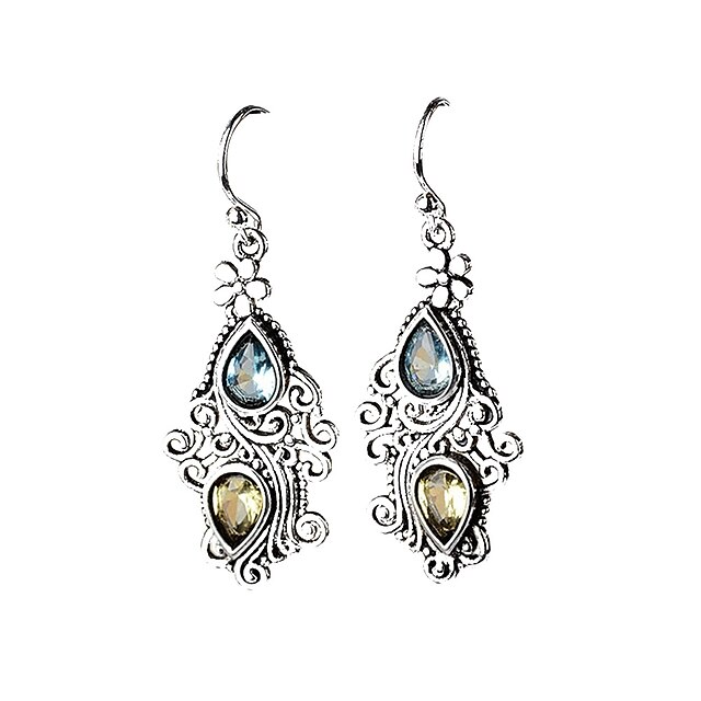  Women's Blue Sapphire Drop Earrings Tropical Elegant Hippie Sweet S925 Sterling Silver Earrings Jewelry Rainbow For Formal New Year Festival 2pcs