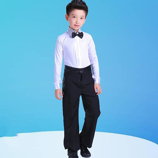  Latin Dance Kids' Dancewear Top Bow(s) Split Joint Boys' Training Performance Long Sleeve Polyester