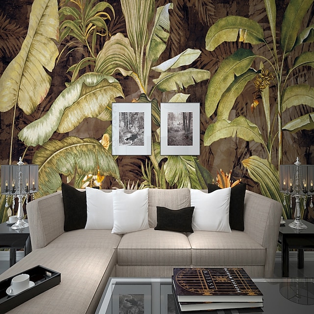  vægmaleri tapet væg klistermærke, der dækker print klæbemiddel krævet tropisk palme blade lærred hjem indretning