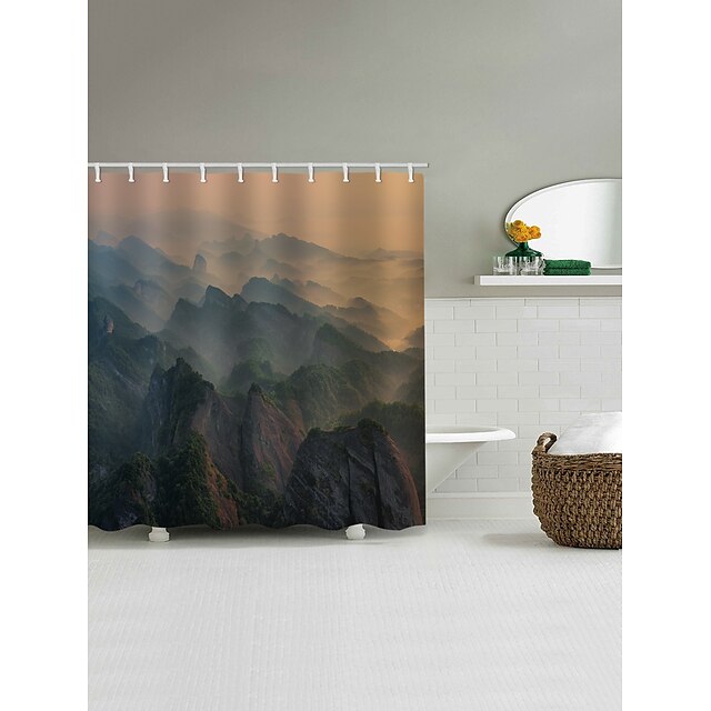 Home & Garden Bath Accessories | Bathroom Shower Curtains & Hooks Polyester Waterproof Dusk Mountain Pattern Bathtub Curtain 1pc