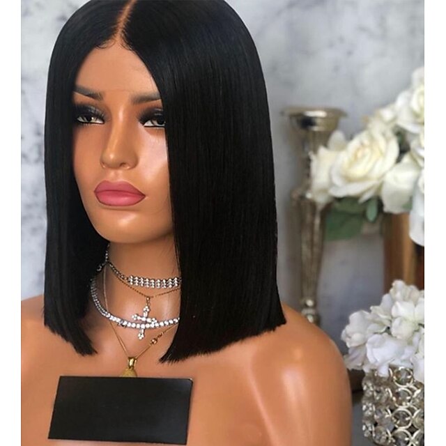 Beauty & Hair Wigs & Hair Pieces | Straight Short Bob Wig Medium Length Natural Black #1B Synthetic Hair 12 inch Womens Party Bl