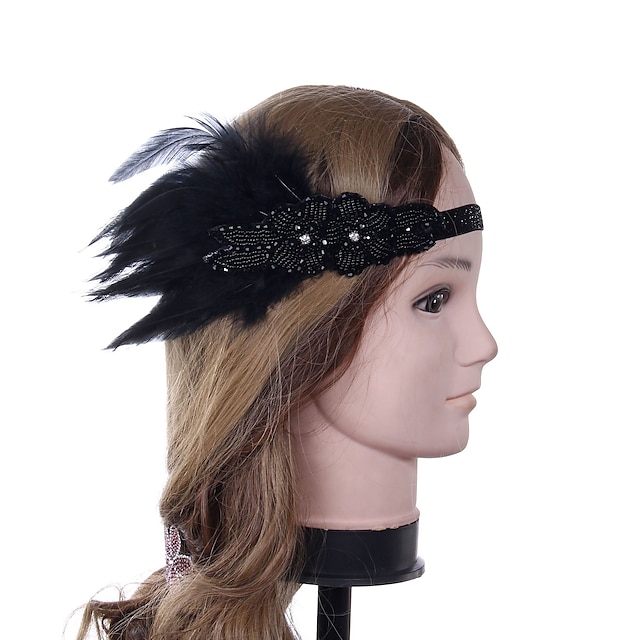  The Great Gatsby Charleston Vintage 1920s Flapper Headband Women's Feather Costume Head Jewelry Black Vintage Cosplay Party Prom Sleeveless