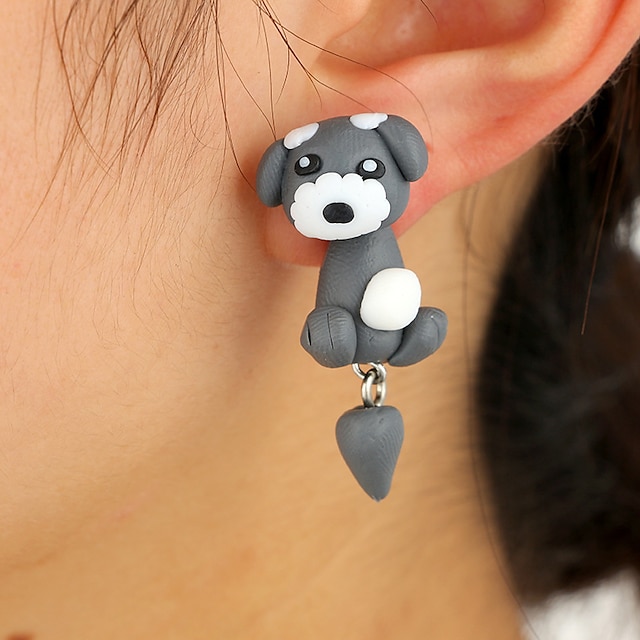  Women's Earrings Jacket Earrings Dog Animal Cute for Kids Earrings Jewelry Dark Gray For Date 1 Pair