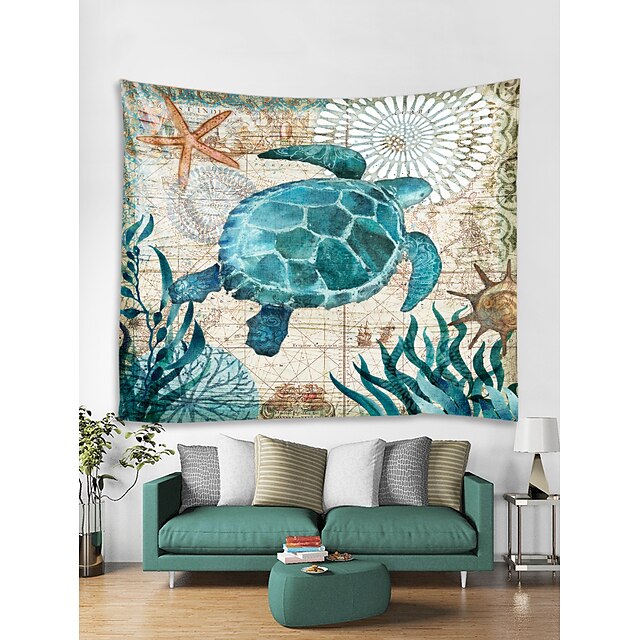  Oil Painting Style Large Wall Tapestry Art Decor Blanket Curtain Hanging Home Bedroom Living Room Decoration Seabed Animal Turtle