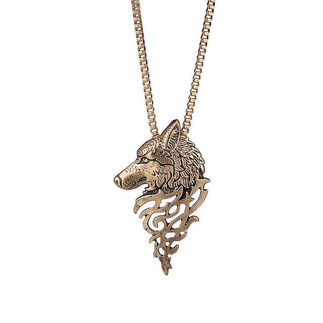  1pc Pendant Necklace For Men's Street Daily Bar Chrome Wolf Head
