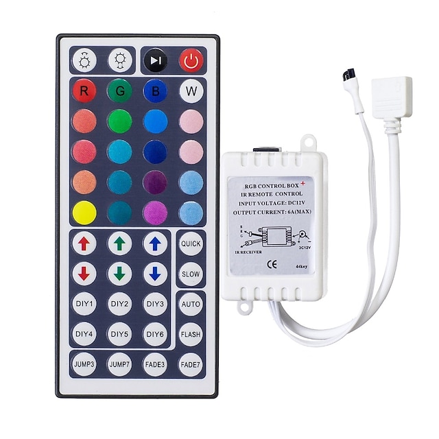  LED Strip Lights DIY Controller 44 Keys IR RGB Control Box Receiver IR Remote Dimmer DC12V 6A For RGB 2835 3528 5050 Beads
