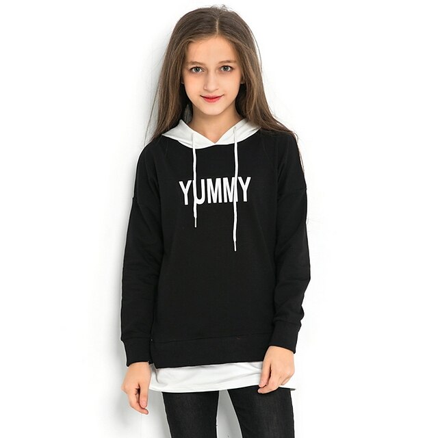  Kids Girls' Street chic Print Long Sleeve Hoodie & Sweatshirt Black