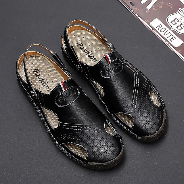 Soulario Leather Sandals For Men, Large Size Mens Dress Flat Sandals, Lightweight Soft Summer Sandals(Brown