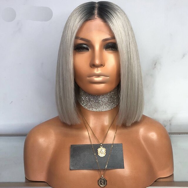 Beauty & Hair Wigs & Hair Pieces | Synthetic Lace Front Wig Straight Middle Part Lace Front Wig Short Grey Synthetic Hair 10-12 